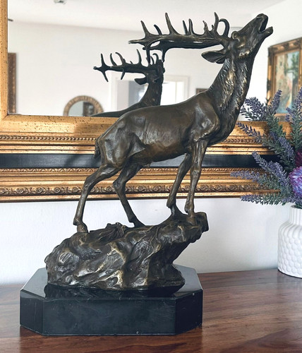 Bronzefigur hirsch mit - bronzefigur, geweih