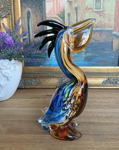 Glasfigur pelikan skulptur - glasfigur,